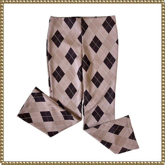 Altar’d State Brown Plaid Knit Cropped Flare Leg Elastic Waist Pant Size Small - Picture 1 of 12